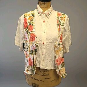 Capacity Floral Button‎ Up Blouse Vest Cottagecore Romantic Boho sz S